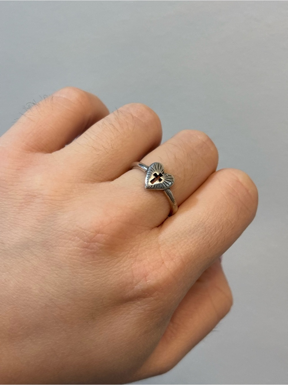 James Avery Retired Silver Heart Ring with Cross Cutout